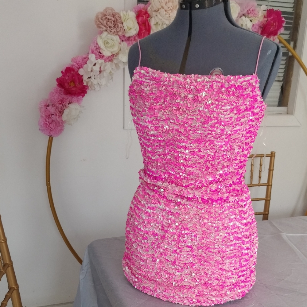 Pink Sequin Strapless Dress